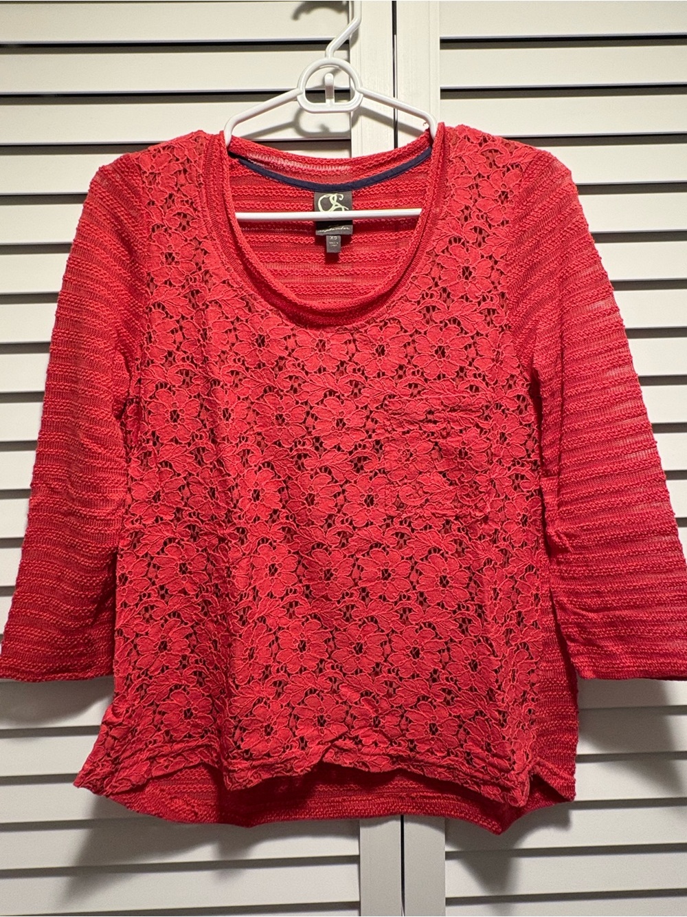 Anthropologie One September Coral Floral Lace Knit Top Boho Romantic